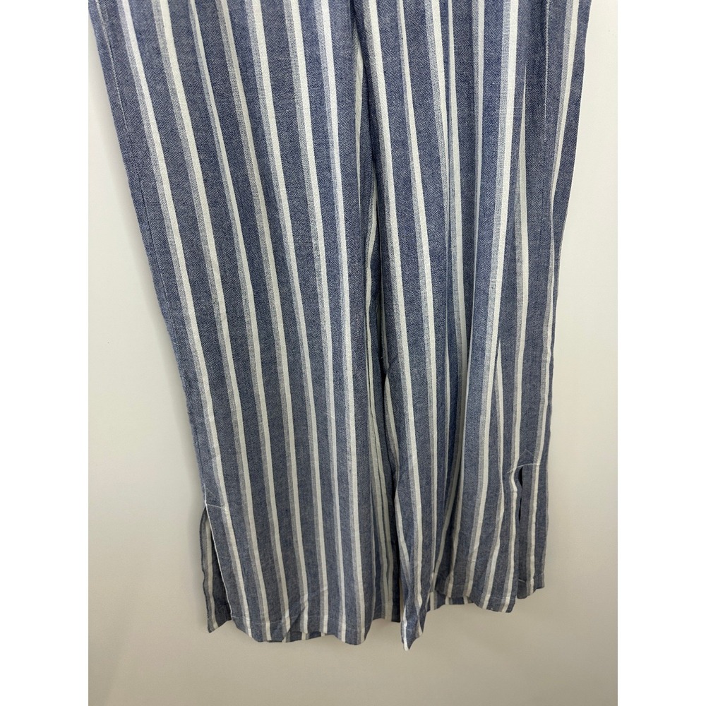 Cloth & Stone Linen Blend Wide Leg Slit Pants Size Medium Striped Blue Resort - Picture 4 of 12